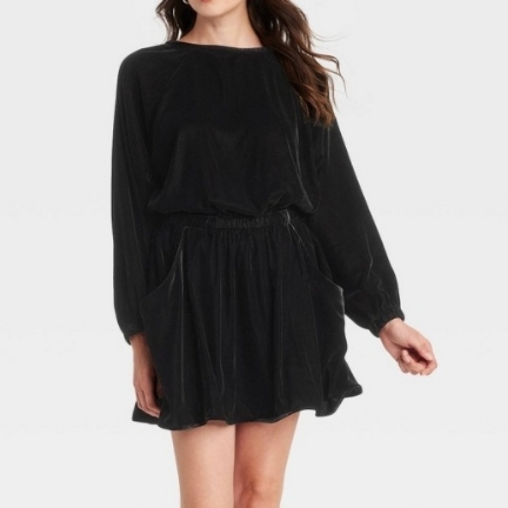 Nwt Universal Thread Black Longsleeve Velvet Mini Dress